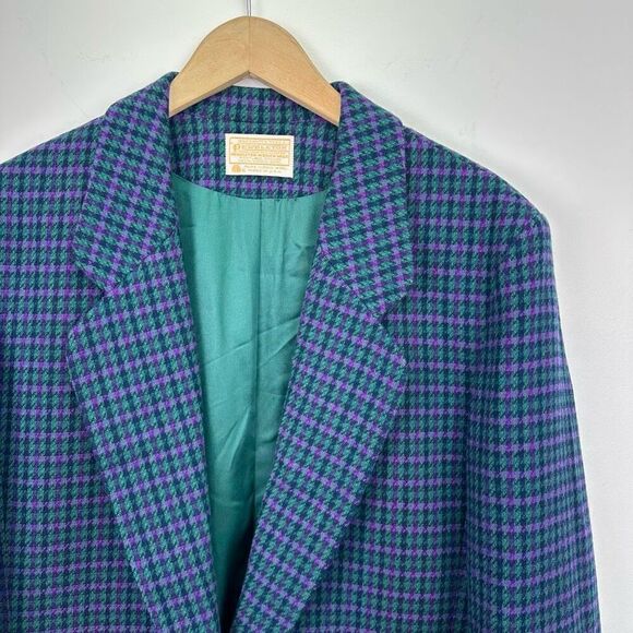 Pendleton Women’s Single Button Green Purple Houndstooth Navy Shell Blazer Jacke - Picture 8 of 11